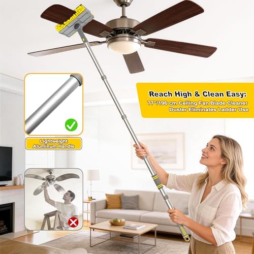 JEHONN 77” Ceiling Fan Cleaner Duster with Extra Bendable Chenille Dust Cleaning Tool, Detachable Washable Mop for Baseboard, Blinds, Walls, Floors & Car Interiors (Yellow) - Image 3