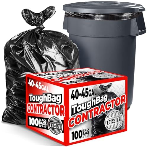 ToughBag 44 Gallon Heavy Duty Contractor Trash Bags, 100 Ct, Black, 1.2 Mil by ToughBag