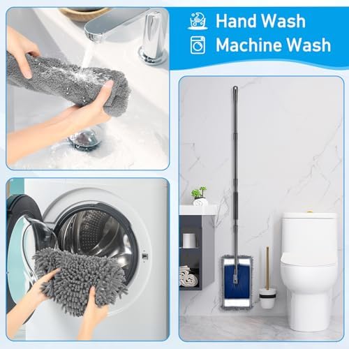 Wall Cleaner Mop with Long Handle, Extra Wall Dust Mop for Washing Walls with 2 Microfiber Reusable Pads,Floor Dry Wet Duster Mops for Wall Washer, Floor,Ceiling Cleaning，Blue - Image 6