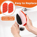 Bathtub Scrubber with Long Handle - Shower Scrub Brush with 8 Replacement Scouring Pads, Bathroom Cleaning Brush for Tub, Tile, Floor - Image 3