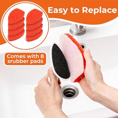 Bathtub Scrubber with Long Handle - Shower Scrub Brush with 8 Replacement Scouring Pads, Bathroom Cleaning Brush for Tub, Tile, Floor - Image 3