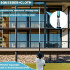 20 Ft+ Reach 2 In 1 Window Squeegee Duster with 5-to-12 Foot Extension Pole, Cleaner Tool with 3-Stage Telescoping Pole, Cleaning Kit with Rotatable Head - Chenille Cloth + Microfibre Cloths Head - Image 6