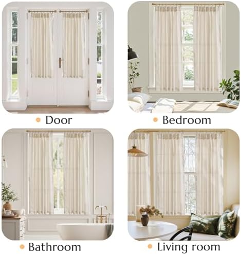 jinchan Linen Pinch Pleated Back Tab Tier Curtains, 38x63, Natural - Image 5