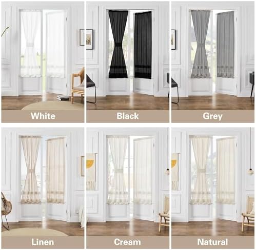 68 Inch Long Linen French Door Curtains Set of 2 Privacy Semi Sheer - Image 5