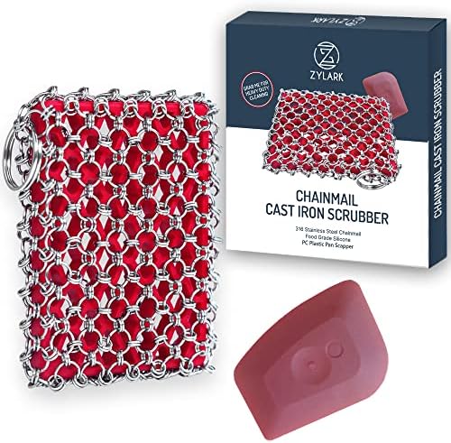 316L Cast Iron Scrubber Kit + Pan Scraper, Silicone Sponge, Dishwasher Safe by ZYLARK