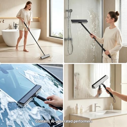 Telescopic 2‑in‑1 Window & Shower Squeegee with Scrubbing Pad - Image 4