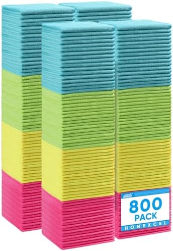 HOMEXCEL Microfiber Cleaning Cloth 800 Pack, Microfiber Towel for Cars, Lint Free, Scratch-Free, Highly Absorbent, and Cleaning Rags for House, Window and Glass, Cars, TV Screen 11.5 X11.5 inch by HOMEXCEL