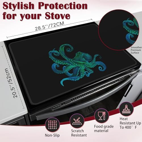 Green Octopus Electric Stove Top Cover Protector,Glass Flat Top Stove Mat,Heat-Resistant Oven Induction Cooktop Mat for Ceramic Countertop Mats Dish Drying Mat - Image 2