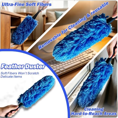 30T Reach Duster Kits, Window Cleaning kit with 5-24FT Telescoping Extension Pole, Cobweb Duster, Washable Fan Duster for Ceiling, Window Squeegee for Glass and Microfiber Feather Duster - Image 6
