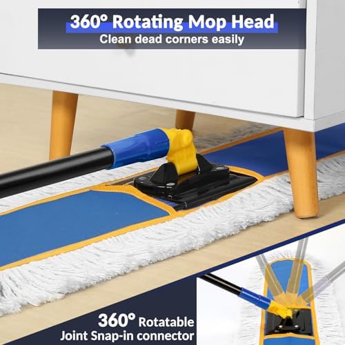 36" Commercial Industrial Dust Mop for Floor Cleaning with Replacement Mop Pads, Heavy Duty Wet Dry Large Mops for Cleaning Floor Office Garage Hardwood Warehouse Factory Mall (Blue, 36 inch mop) - Image 4