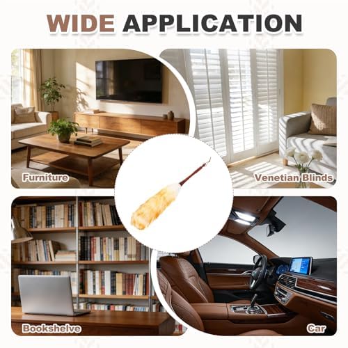 uxcell Wool Duster, 24.4" Natural Feather Cleaner Household Cleaning Duster with Solid Wooden Handle for Cleaning Fans Window Blinds Shelves Furniture, White Gold - Image 7