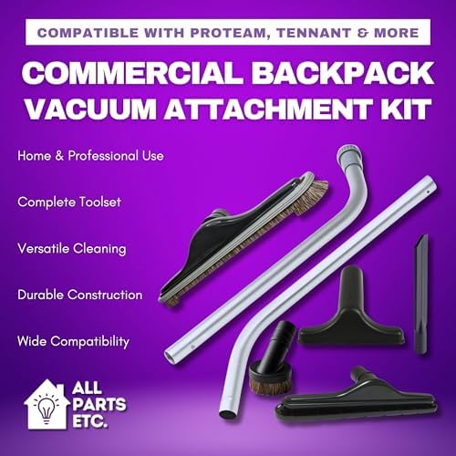 Commercial Backpack Vacuum Attachment Kit 1 1/2" - Compatible with ProTeam, Tennant, Sandia, Powr-Flite & More - with Aluminum S-Wand, Hard Floor Tool, Crevice Tool, Dust & Upholstery Brush 7-Pack - Image 4