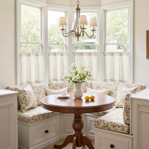 jinchan Rustic Linen Rod Pocket Tier Curtains, 26x20, 2 Panels, Natural - Image 2