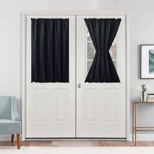 Hiasan French Door Curtains for Small Window, Black, 52W x 40L, 1 Panel by Hiasan