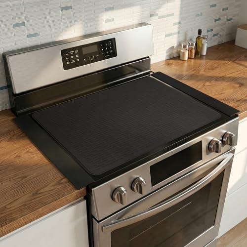 Silicone Stove Gap Covers with Stainless Steel, Oven Gap Filler Seals Gaps Between Stovetop and Counter, Stove Gap Guards Range Trim Kit, Easy to Clean Stove Gap Guard (Black 2 Pack,21" with mat) - Image 3