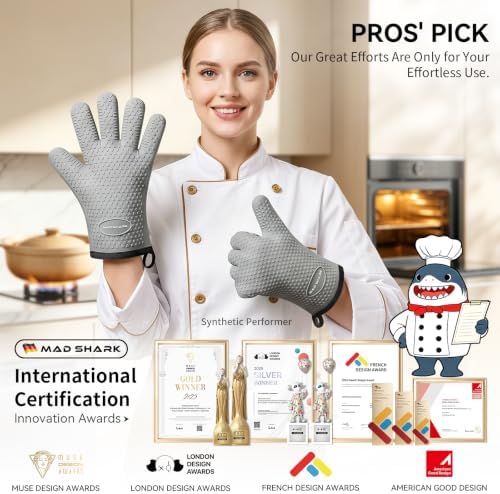 MAD SHARK Silicone Oven Mitts with Fingers Heat Resistant 450°F in Kitchen - Image 6