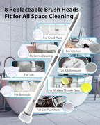 UBeesize Electric Spin Scrubber,Long Cordless Cleaning Brush,Rotatable Shower Scrubber with 8 Replaceable Heads,Adjustable Detachable Handle Bathroom Scrubber for Bathtub,Tile,Floor and Car Cleaning - Image 4