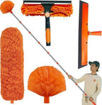 20+ Feet High Reach Duster Kit with 3-14 ft Extension Pole High Ceiling Dusting and Window Cleaning Kit with Spliceable Pole - Window Washer & Squeegee, Cobweb Duster, Fan Blade and Feather Dusters by BetterproductsBetterlife