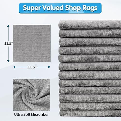 FIXSMITH Shop Towels, Pack of 100, Grey Microfiber Cleaning Cloth Bulk, Microfiber Towels for Cars, All-Purpose Absorbent Cleaning Rags, Dust Cloth for Automotive, Mechanic, Garage, 11.5 x 11.5 inch - Image 2