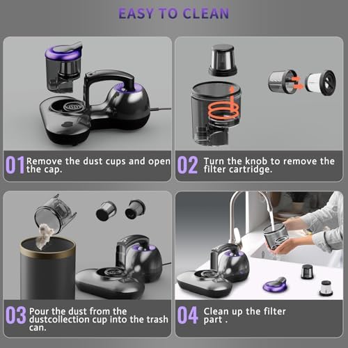 Hersven Mattress Vacuum Cleaner, Handheld UV Bed Vacuum Cleaner 16KPa & 12800 Vibrations Per/Min Upgraded Effectively Clean Up Bed, Pillows, Cloth Sofas, Carpets and Ther Fabric Surfaces - Image 6