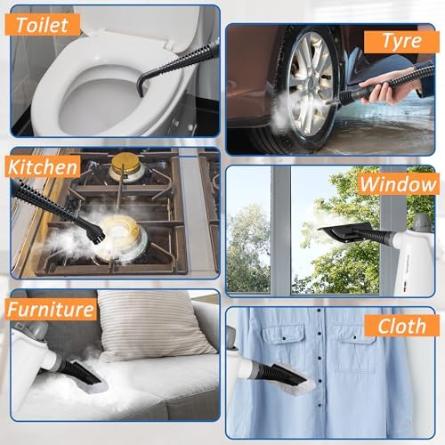 Spurgehom Handheld Steam Cleaner, Portable Steamer with 11 PCS Accessory & Safety Lock, Large Capacity Steam for Cleaning, Multipurpose Steam Cleaner for Home, Car, Window - Image 4