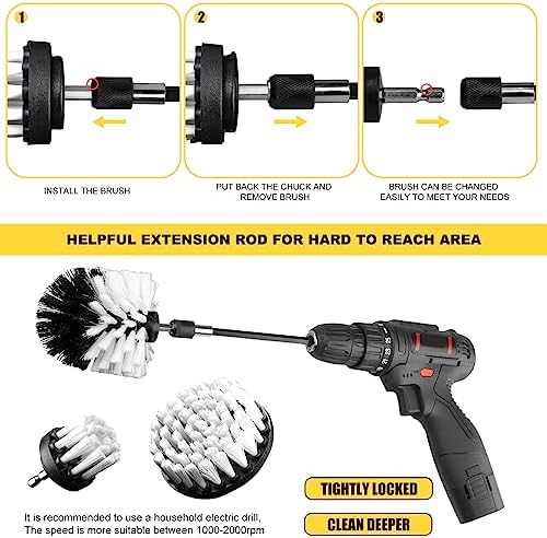 Drill Brush Attachment Kit, 3-Piece Cleaning Set for Bathtubs, Showers, Tiles, Carpets, and More - Image 4