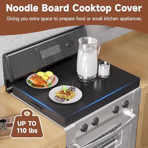 BJADE'S Stove Cover Board - 30"x22"x3" Gas/Electric Range Top Cover with Anti-Slip Feet, Kitchen Organizer & Noodle Board, Black Cooktop Protector for Counter Space Expansion - Image 3