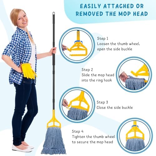 Commercial Mop for Floor Cleaning, 59'' Heavy Duty Industrial Cotton Mops - Image 4