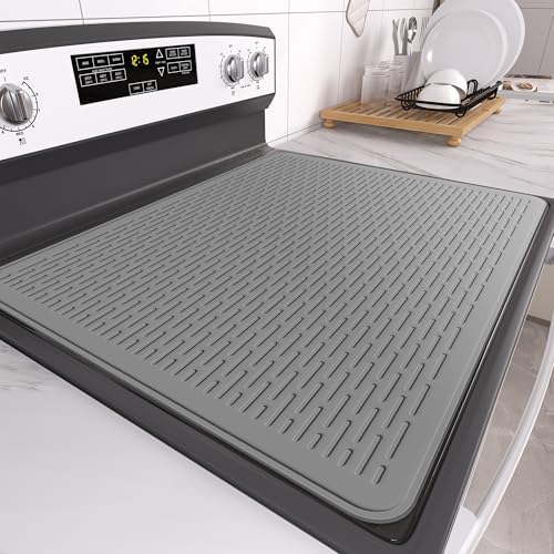 Stove Top Cover for Electric Stove- Range Covers for Electric Stove,Silicone XXL Dish Drying Mat, Glass Cooktop Covers, Flat RV Range top Mats (Gray, 28"x20") by Anenva