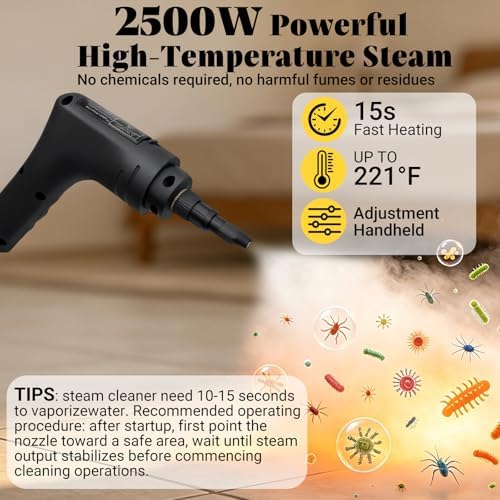 Steam Cleaner, 2500W Portable Handheld Steamer for Cleaning, Large Capacity Tank Pressurized Steam Cleaning Machine for Home, Car, Bathroom, Kitchen, Furniture, Grout, Floor, Tile (Yellow) - Image 4
