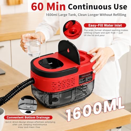 Handheld Steam Cleaner for Home, 2500W High Pressure Steam Cleaner for Car Detailing, 3 Steam Levels, 1600Ml Tank, High Heat Steamer for Bed Bugs, Couch, Furniture, Kitchen, Bathroom, Floors - Image 3