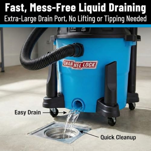 Channellock Wet/Dry Vacuum VBV1210.CL - 5.0 Peak HP Blower, Foam Filter - 12 Gallon - Image 5