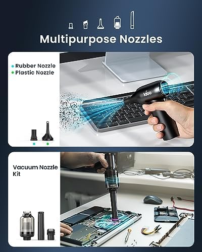iDOO Compressed Air Duster, Cordless Electric Canned Duster, Portable Vacuum, 3 Gear Mini Portable Jet Dry Air Blower, for Gaming Pc, Keyboard, Car Cleaning, Outdoors-Dust Blowing & Vacuuming(Black) - Image 5