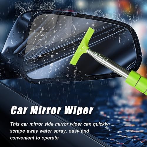 Dickno Car Side Mirror Squeegee, 35.6'' Retractable Rearview Mirror Wiper, Mini Portable Auto Window Squeegee Cleaner, Universal Vehicle Glass Cleaning Tool for Rainy Foggy Weather (Green) - Image 3