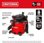 CRAFTSMAN CMXEVBE17607 16 Gal. 6.5 Peak HP Wet Dry Vac with Detach Blower - Image 2