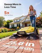 VEVOR Walk-Behind Hand Push Floor Sweeper, Manual Floor Sweeper Non-Electric with 25.6" Sweeping Width, 5 Gallons Waste Container & Adjustable Folding Handle for Yards Walkways Patios Garages - Yellow - Image 2
