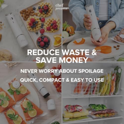 Chef Preserve Compact Vacuum Sealer for Food (Vacuum Sealer Machine + 30 Reusable Vacuum Bags) Powerful Handheld Vacuum Sealer Machine, Seal Meal Saver, Portable Food Sealer - Image 6