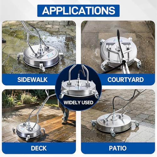 20" Pressure Washer Surface Cleaner with 4 Wheels, Surface Cleaner for Pressure Washer, Stainless Steel Dual Handle Power Washer Surface Cleaner for Concrete, Driveway, Patio, Sidewalk - Image 4