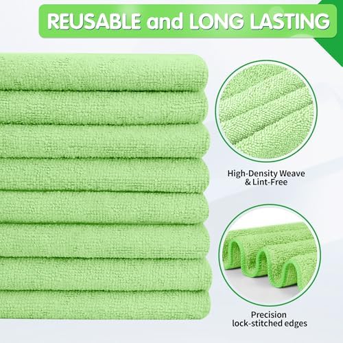 FIXSMITH Sage Green Microfiber Cleaning Cloth -Pack of 12, Highly Absorbent Cleaning Rags, 16"X12" All Purpose Cleaning Towels for Housekeeping, Kitchen, Car, Lint Free and Reusable Microfiber Towels - Image 2