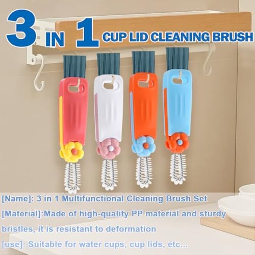 3 in 1 Cup Lid Cleaning Brush, 8PCS Multifunctional Crevice Cleaning Brush for Tumbler Water Bottle Lid, Deep Clean Tool for Home Kitchen, Red, Blue, White, Orange - Image 5