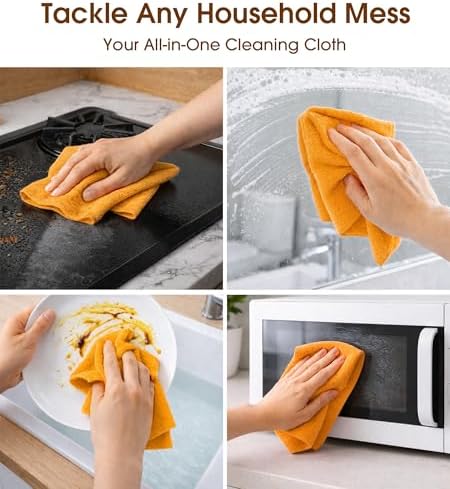 Microfiber Cleaning Cloth Roll, 100 Pack 12 x 12 Inch Tear Away Reusable Paper Towels, Thick Cleaning Towels, Absorbent Lint Free Washable Rags for Kitchen, Car, Garage and Workshop - Apricot Orange - Image 5