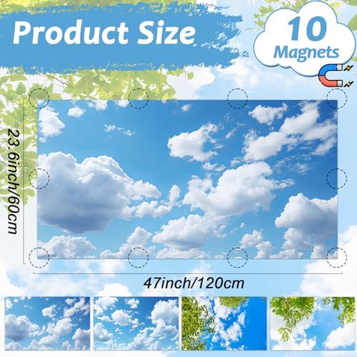 Wiooffen 4 Pcs Fluorescent Light Covers for Classroom Ceiling Lights 4 x 2 Feet Magnetic Light Covers Filter Easy Install for Office Hospitals Home Supplies (Trees Blue Sky Clouds) - Image 2