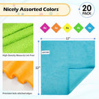 FIXSMITH Microfiber Cleaning Cloth, 20 Pack Cleaning Rags, Cleaning Towels for Housekeeping, Kitchen, Car, Lint-Free, Reusable Shop Towels with 5 Colors (Green/Blue/Yellow/Orange/Pink), 12"X12" - Image 2