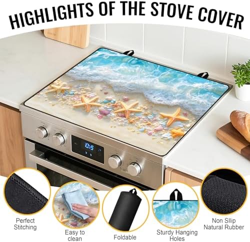 Stove Top Cover for Electric Stove,Glass Stove Top Cover, Heat Resistant Glass Cooktop Cover, Stovetop Protector, Kitchen Decor, Dish Drying Mats Cover for Ceramic Washer Top 28.5x20.5 inch - Image 3