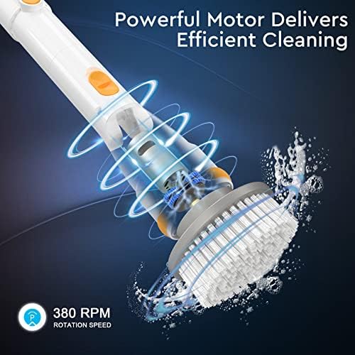 Electric Spin Scrubber, KIKOLIN 380RPM High Speed Power Scrubber, Cordless Cleaning Brush 2 Speeds for Bathroom, Tub, Shower, Floor with 4 Replaceable Brush Heads and Adjustable Extension Long Handle - Image 2