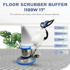 110V Floor Polisher Commercial Floor Scrubber Machine 17" Cleaning Path Carpet Buffer Scrubber with 3.1gal Water Tank 175Rpm 1100W, for Marble/Cement/Epoxy/Rubber Floors/Wood - Image 2