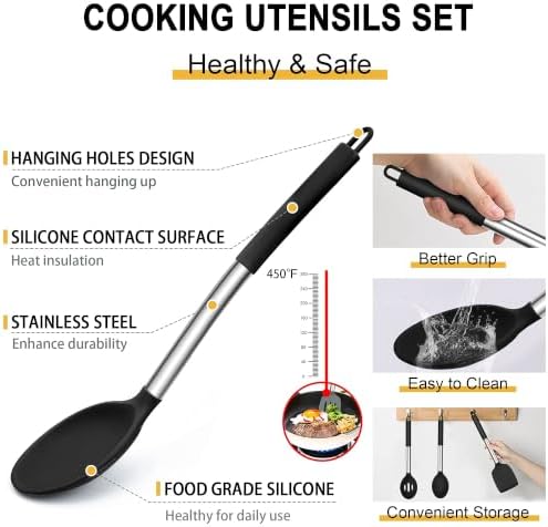 E-far Silicone Cooking Utensils Set, 30-Piece Black Kitchen Utensils Set - Image 3