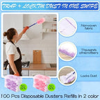 Vesici 100 Pcs Duster Refills Compatible with Swiffer Dusters Bulk Disposable Replacement Thickened with 1 Handle Heavy Duty for Cleaning, Office (Purple and Pink) - Image 7
