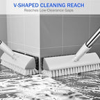 Grout Brush with Long Heavy Duty Handle, 180° Swivel Floor Scrub Brush, V-Shaped Grout Line Scrubber with Stiff Bristles, Cleaning Brush for Deep Cleaning Tile Grout, Shower, Kitchen, and Concrete - Image 4