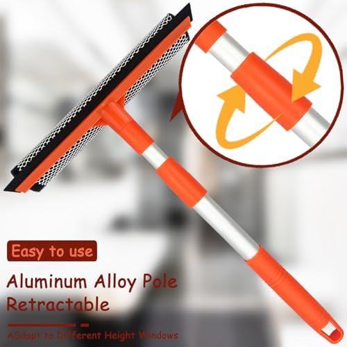 Window Squeegee for Window Cleaning with Retractable Pole, Squeegee Window Cleaner Tool 2 in 1 Car Window Cleaning Tool Telescopic Window Washing Equipment, Shower Squeegee for Glass Door - Image 4